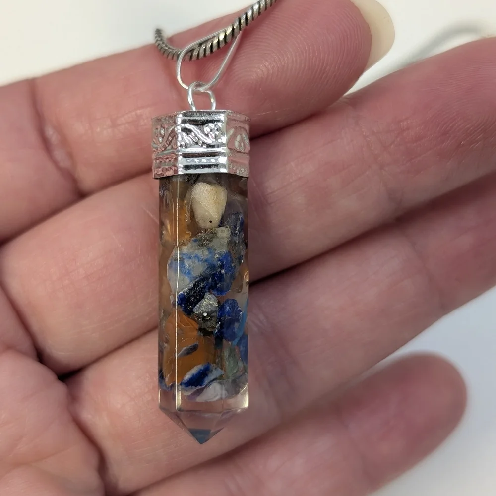 Silver and Blue Pendant Chakra Necklace
